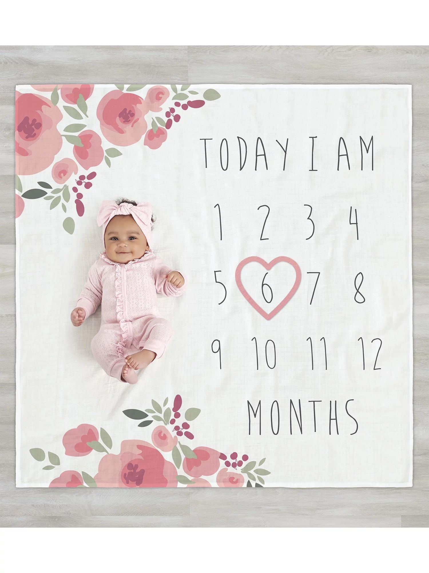 Modern Moments by Gerber Baby Girl Milestone Blanket & Frame Set, 2-Piece, Rose Floral | Walmart (US)