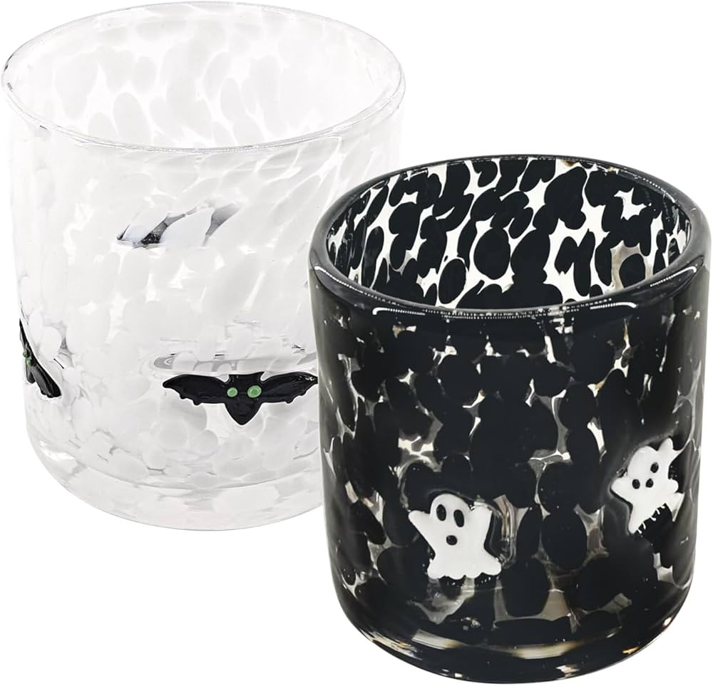 2pcs Halloween Glass Cups，16 Oz Cute Icons Juice Glasses - Double Old Fashioned Hand Blown Drin... | Amazon (US)