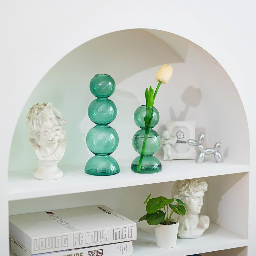 Glassseam Glass Vases for Flowers, Green Bud Vases for Decor, Cute Small Vase, Modern Aesthetic V... | Amazon (US)