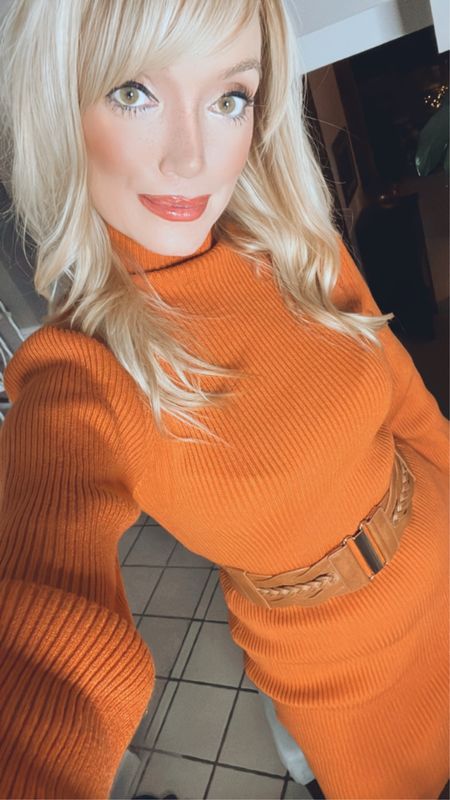 Orange sweater dress on deal for $21- wide waist belt - winter outfit - winter style - Amazon Fashion - Amazon finds 

#LTKSeasonal #LTKunder50 #LTKunder100