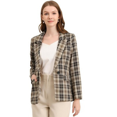 Allegra K Women's Notched Lapel Long Sleeve Flap Pockets Back Vent One-Button Plaid Blazer Brown Black Small | Target