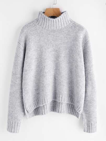 SHEIN Marled Knit Stepped Hem Sweater | SHEIN