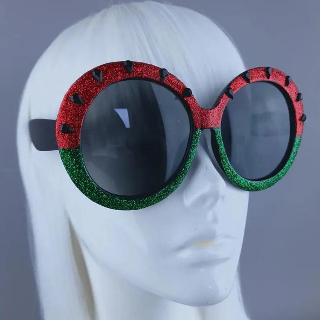 Watermelon Oversized Round Sunglasses, Glitter Statement Quirky Festival Eyewear Maximalist, Wear... | Etsy (US)