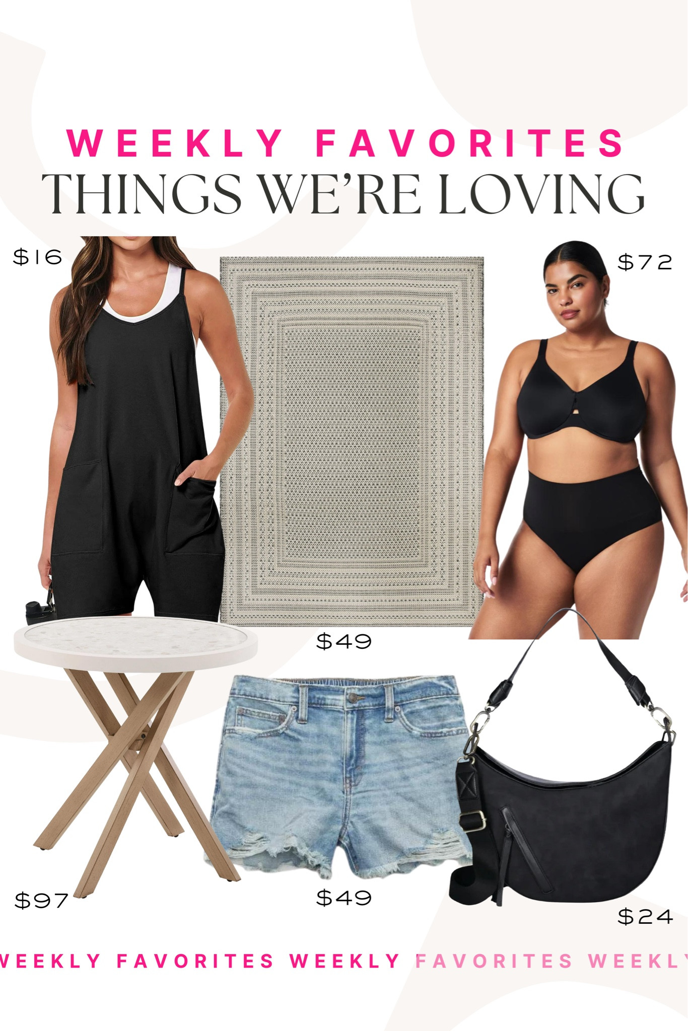 Weekly favorites! We are loving the rug still in stock!! And the little table is perfect for your patio!

Weekly favorites, Walmart fashion, Walmart romper, bra, rugs, home decor , denim shorts, bag

#LTKfindsunder100 #LTKstyletip #LTKfindsunder50
