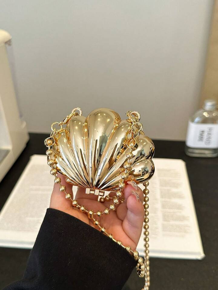 In 2024, The New Fashion Classic Solid Color Acrylic Metal Beaded Chain Dinner Bag Shell Modeling... | SHEIN