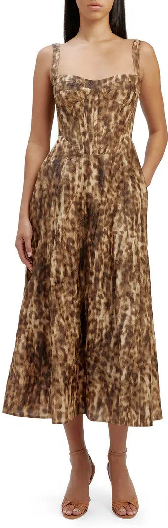Lilah Leopard Print Sleeveless Corset Midi Dress | Nordstrom