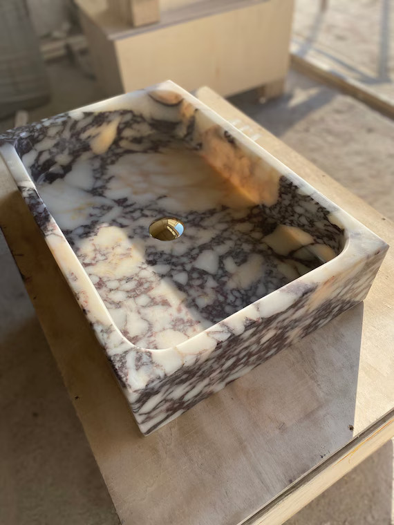 Calacatta viola Marble Sink Wall Mount Marble Sink Marble Bathroom Sink Powder Room Sink Custom V... | Etsy (US)