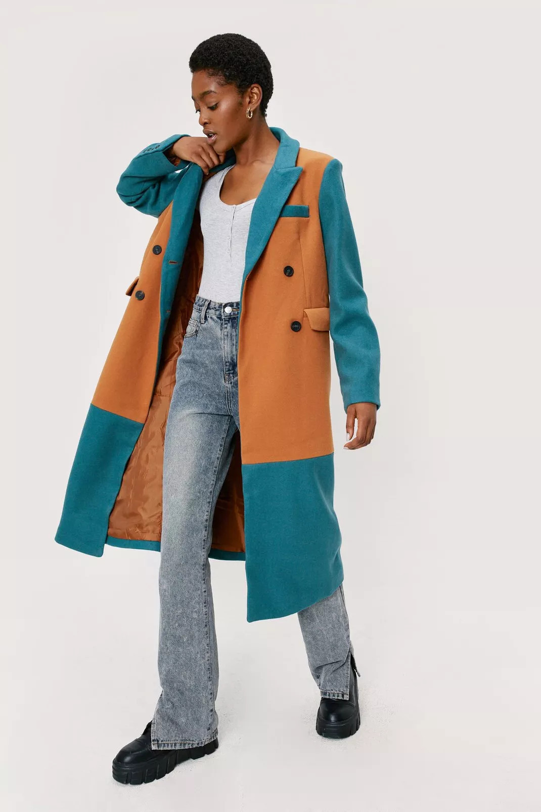 Colourblock Wool Look Coat | Nasty Gal (US)