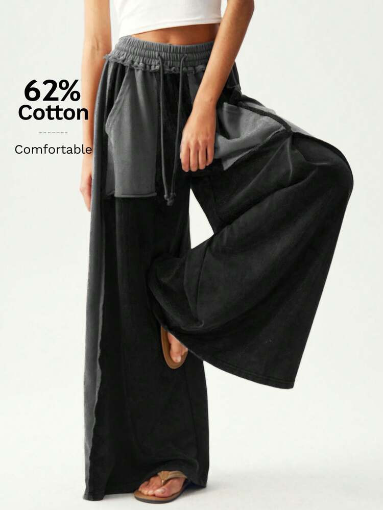 Bohemela Patchwork Wide Leg Sweatpant | SHEIN