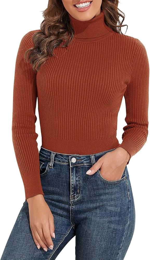 PrettyGuide Women's Ribbed Turtleneck Long Sleeve Sweater Tops | Amazon (US)
