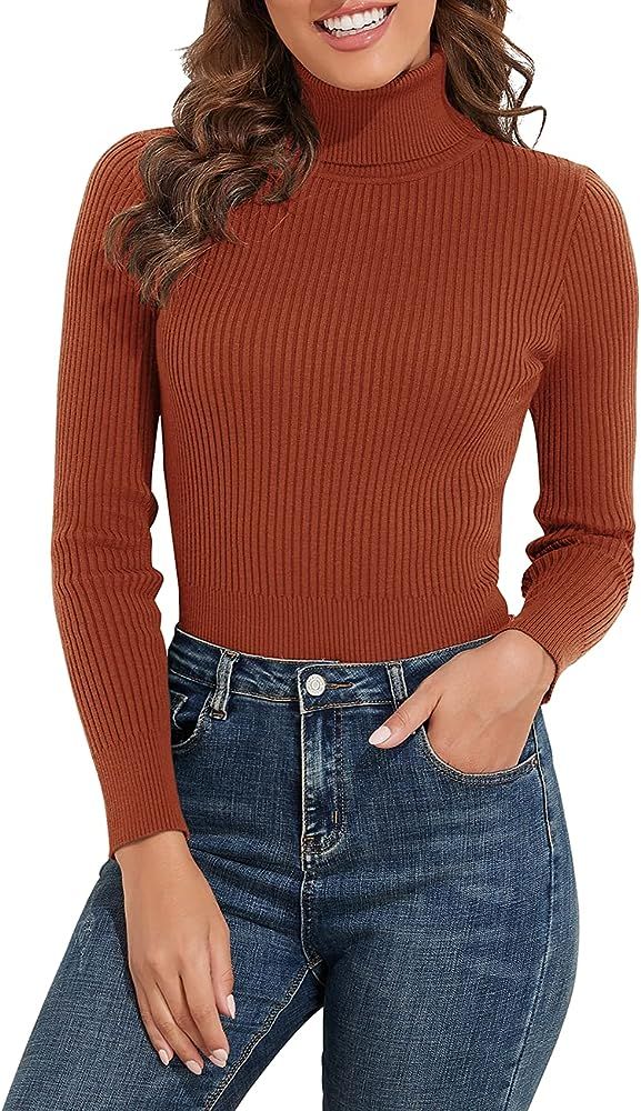 PrettyGuide Women's Ribbed Turtleneck Long Sleeve Sweater Tops | Amazon (US)