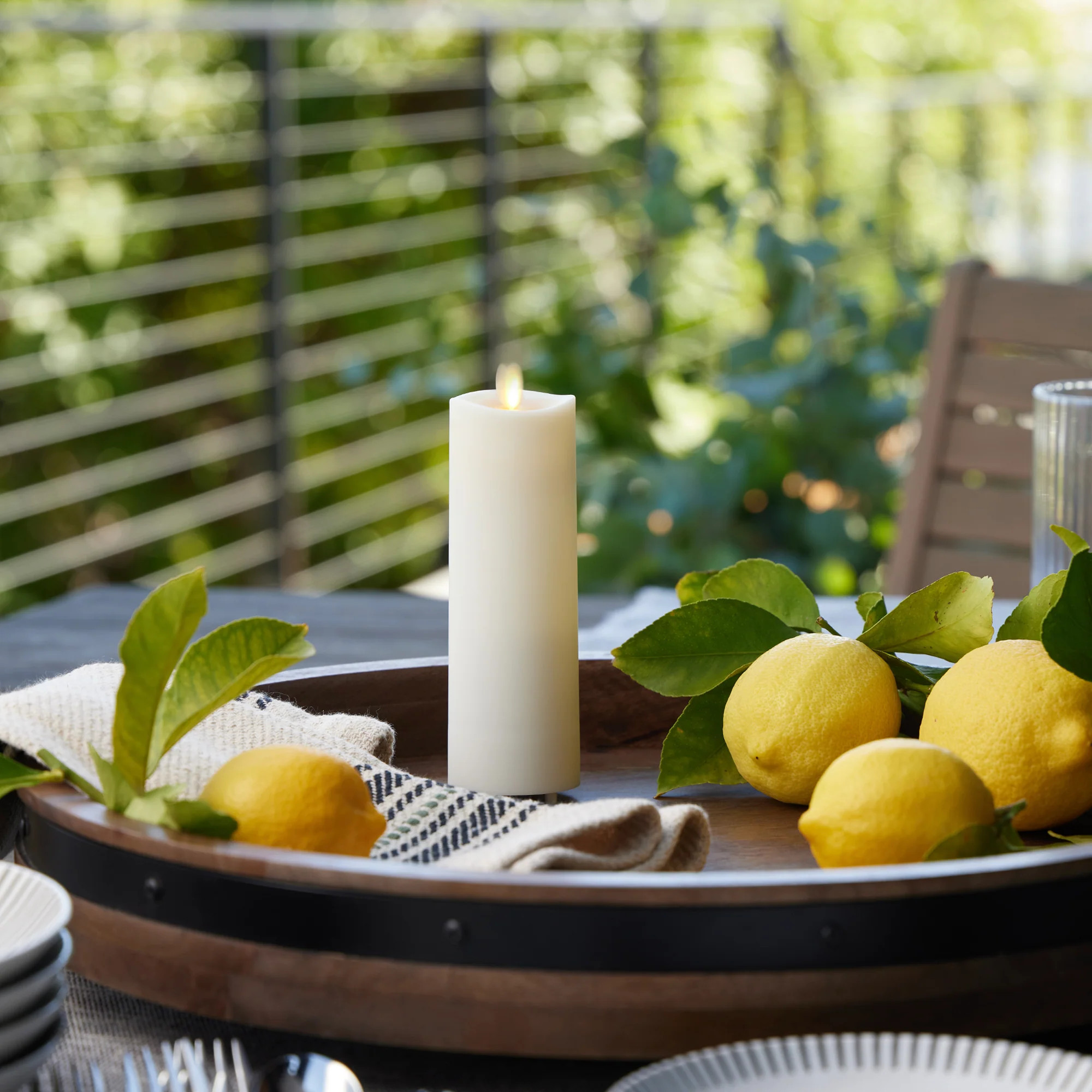 Pearl Ivory Outdoor Flameless Candle Slim Pillar - Melted Top - 2" Width | Luminara