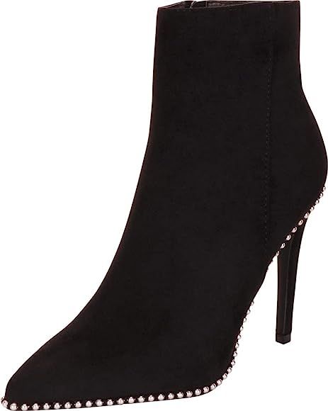 Women's Pointed Toe Studded High Heel Ankle Bootie | Amazon (US)