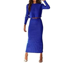 PRETTYGARDEN Women's Fall 2 Piece Sweater Set Rib Knit Long Sleeve Crop Top Maxi Bodycon Skirt Ca... | Amazon (US)