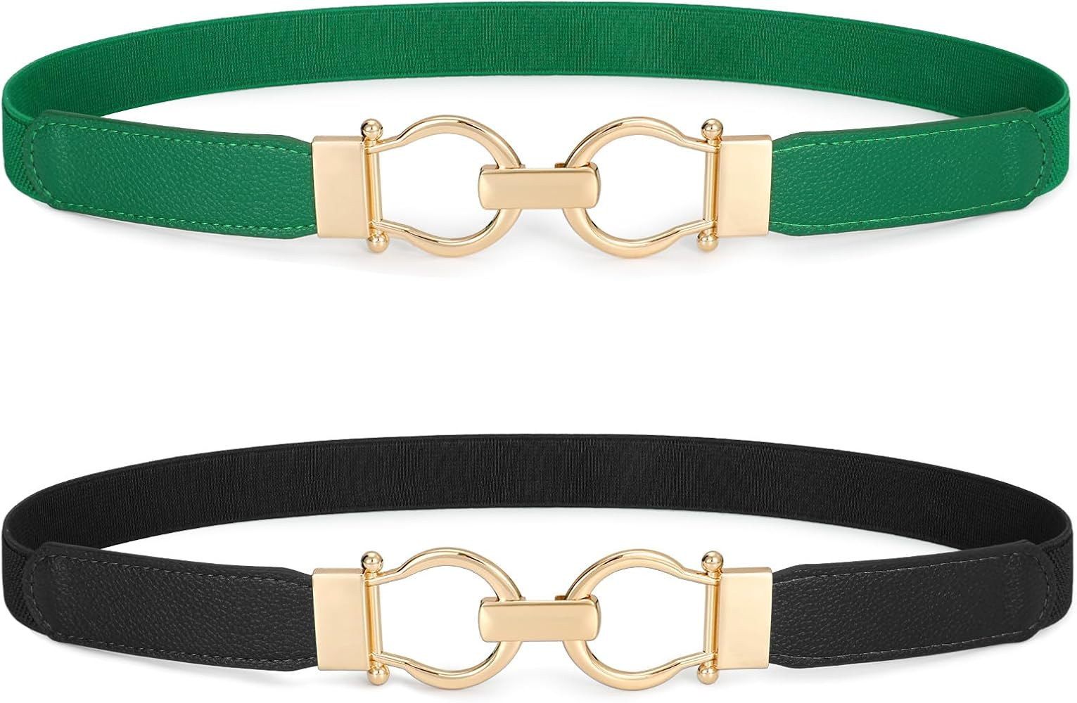 WHIPPY 2 Pack Skinny Elastic Belts for Women Thin Stretchy Waist Belt for Dresses with Gold Buckl... | Amazon (US)