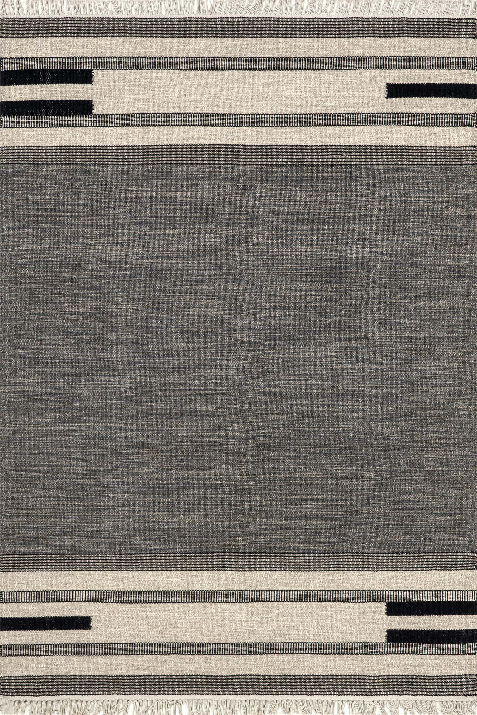 Color: BlackBrooklyn Tasseled Wool Rug | Black Black swatchShape: RectangleRectangleSize: 5' x 8'... | Rugs USA