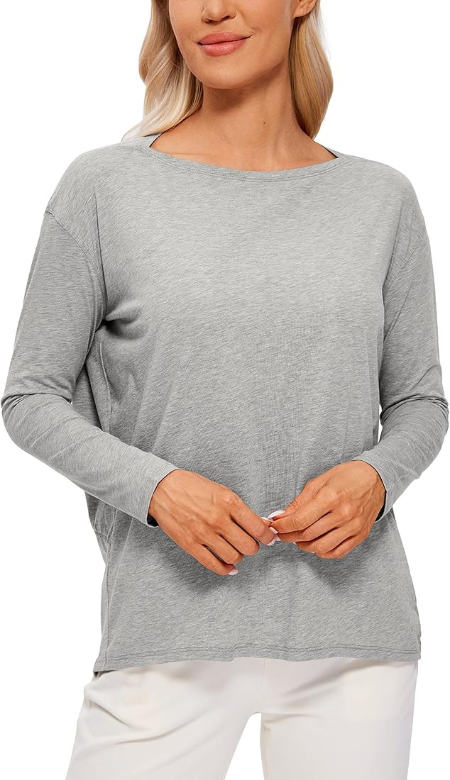 CRZ YOGA Long Sleeve Workout Shirts for Women Loose Fit-Pima Cotton Yoga Shirts Casual Fall Tops ... | Amazon (US)