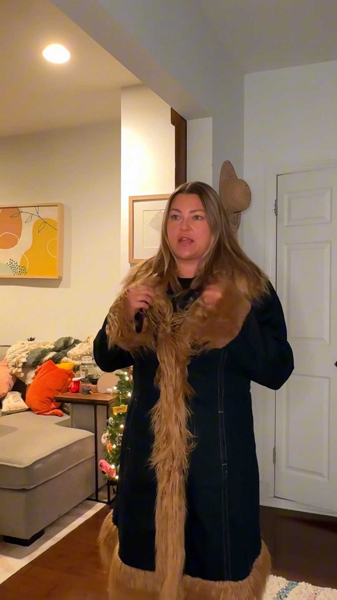 winter clothing rental pieces, highlighting a great long sleeve button up dress for a baby shower, drawstring denim pants, and an incredible denim coat with fur. 

#LTKootd #LTKMidsize #LTKSeasonal