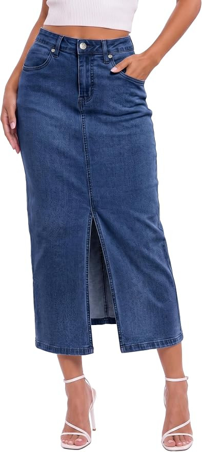 Hybrid & Company Women's Long Denim Skirt | Amazon (US)