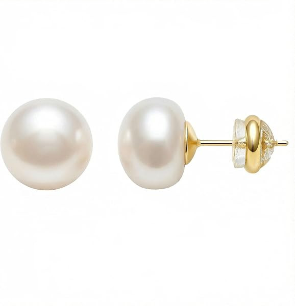 Freshwater Cultured Pearl Stud Earrings, 18K Gold Plated Sterling Silver | Amazon (US)