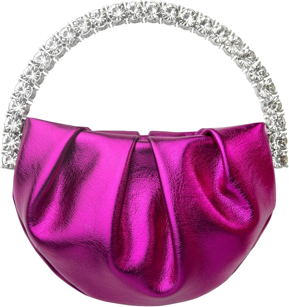 Celivelan Glitter Diamond Handle bag Mini Circular Evening Crossbody bag Pleated Bride Wedding Pr... | Amazon (US)