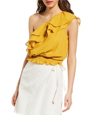 Sugarlips Tiered Ruffle One Shoulder Smocked Hem Crop Top | Dillards Inc.