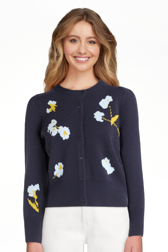 Free Assembly Women's and Women's Plus Floral Jacquard Shrunken Cardigan Sweater, Midweight, Size... | Walmart (US)