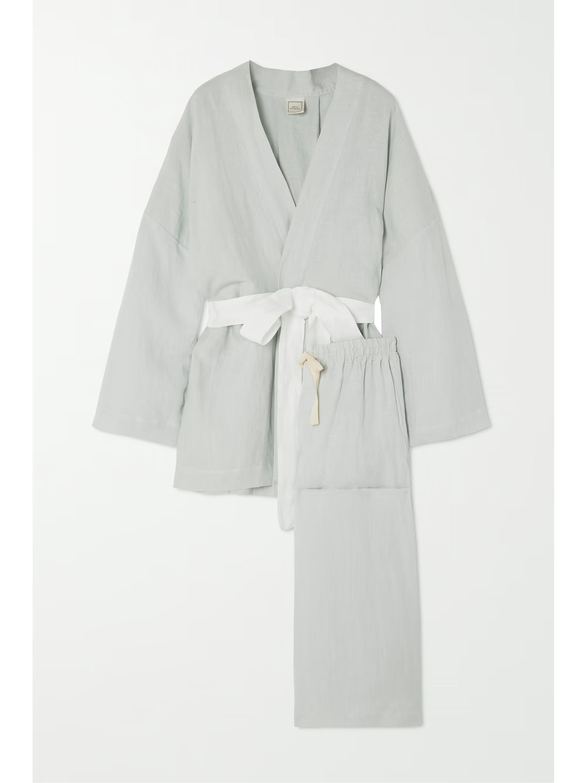 Gray + NET SUSTAIN The 01 washed-linen belted top and pants set | DEIJI STUDIOS | NET-A-PORTER | NET-A-PORTER (UK & EU)