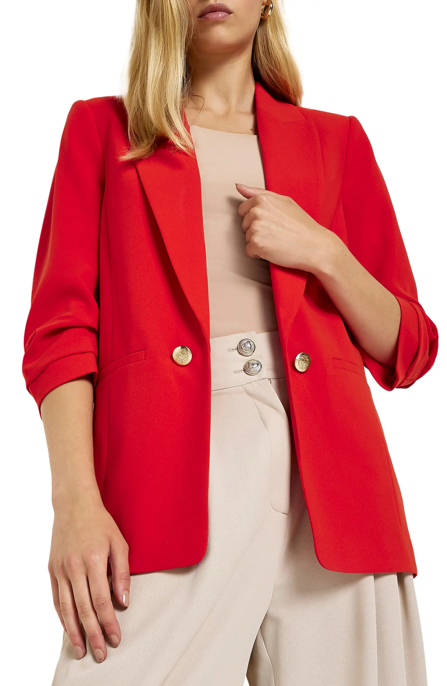 River Island Ruched Sleeve Blazer | Nordstrom | Nordstrom