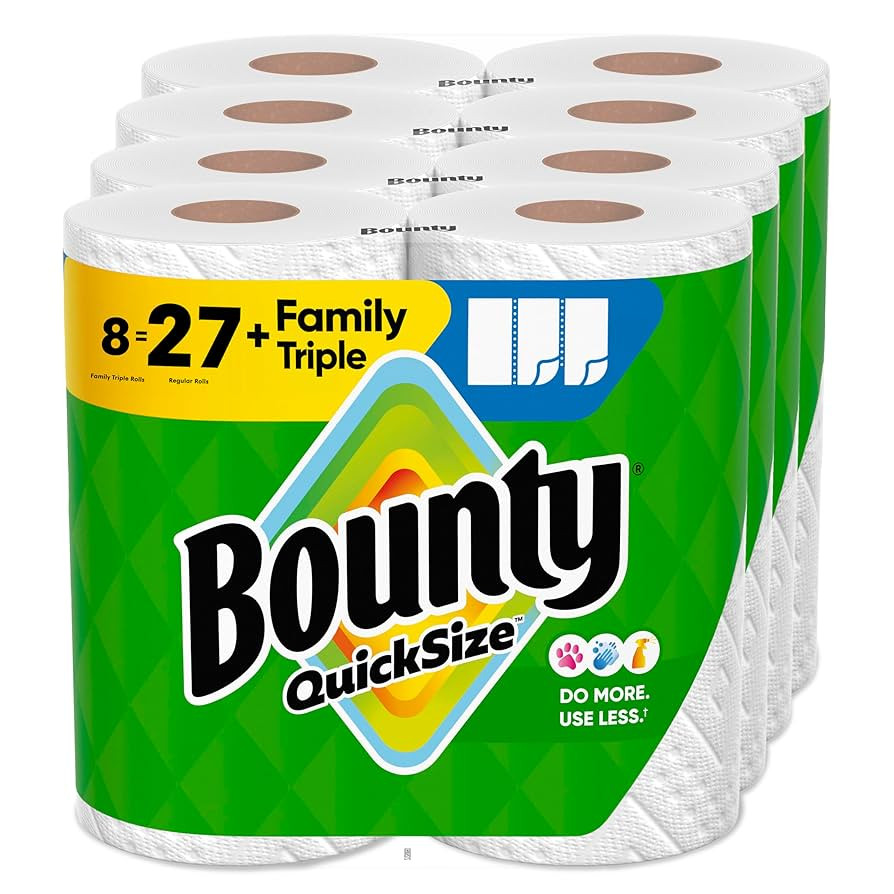 Bounty Quick-Size Paper Towels, White, 8 Family Triple Rolls = 27 Regular Rolls | Amazon (US)