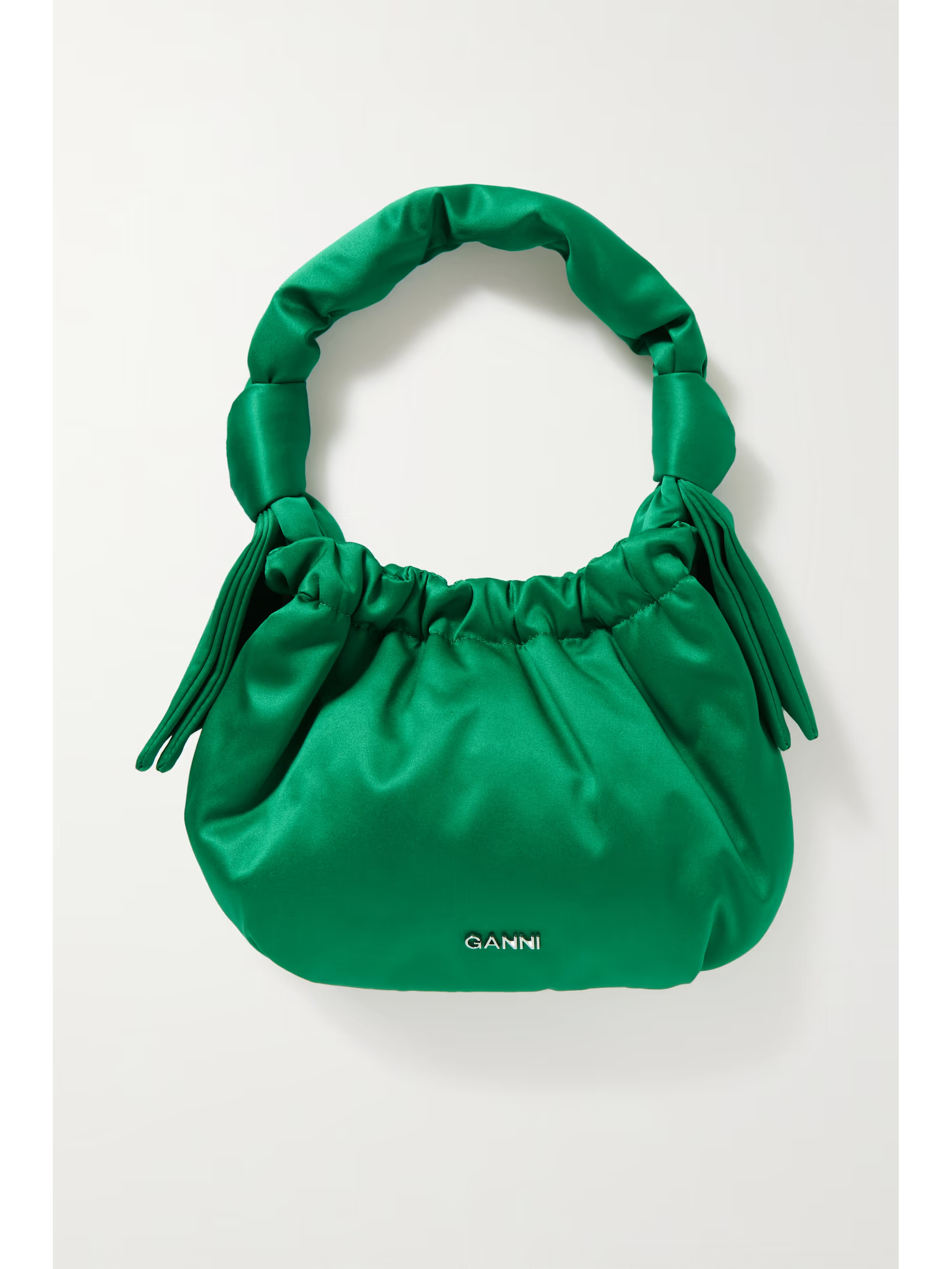 Green Occasion ruched recycled-satin shoulder bag | GANNI | NET-A-PORTER | NET-A-PORTER (US)
