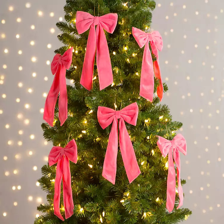 Pink Velvet Bow 6-pc. Ornament Set, 12 in. | Kirklands Home | Kirklands