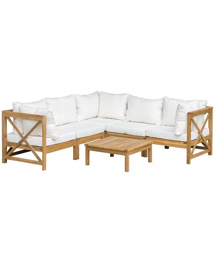 Patio Conversation Furniture Set, Acacia Wood, 5 Seats, 6 Piece Outdoor Modular Sectional Sofa, C... | Macy's