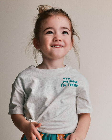 Toddler Girl 'Ask Me How I'm Feeling' Rolled Cuff Tee - Heather Grey | Carter's Inc