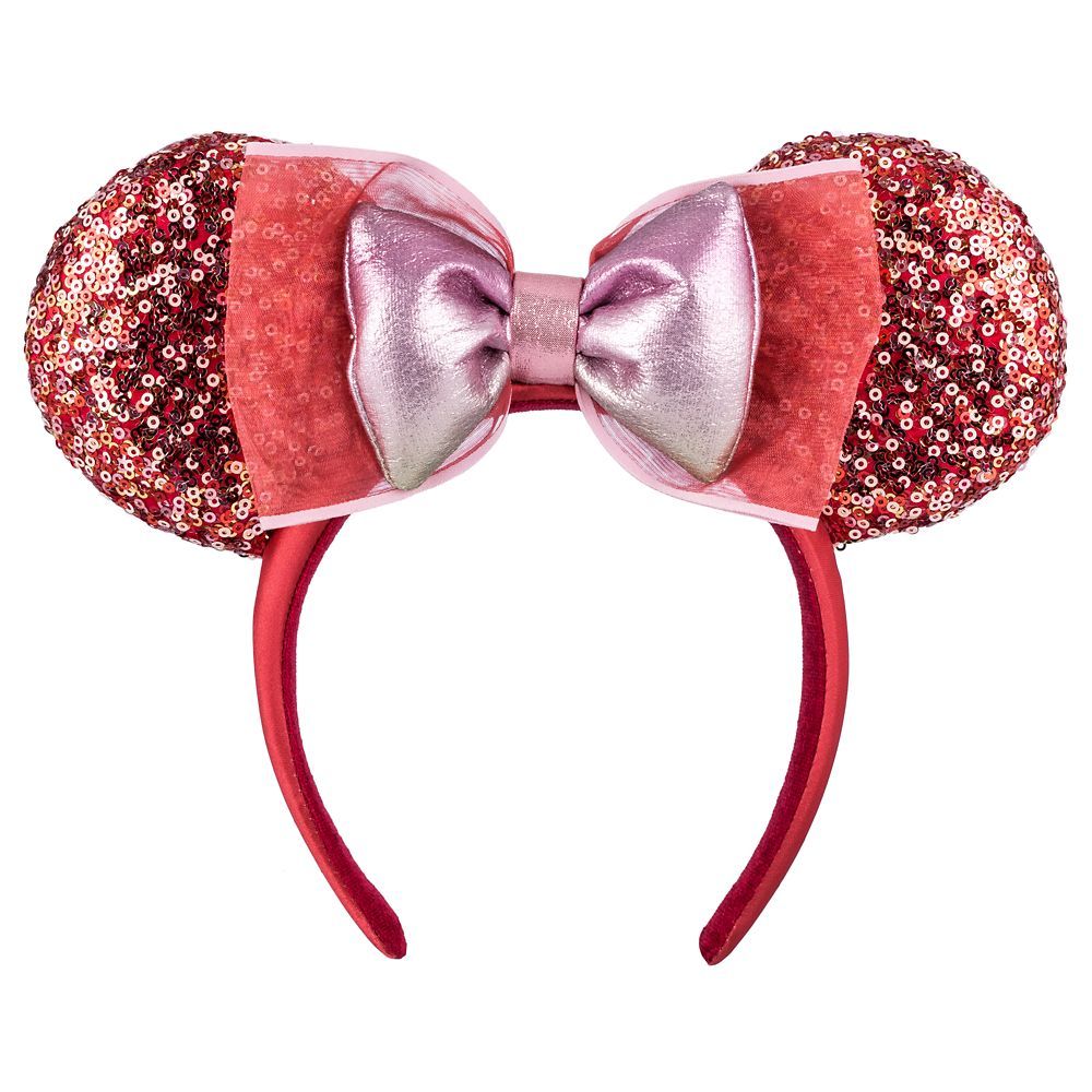 Minnie Mouse Sequined Ear Headband with Bow for Adults – Pink Sparkle | Disney Store