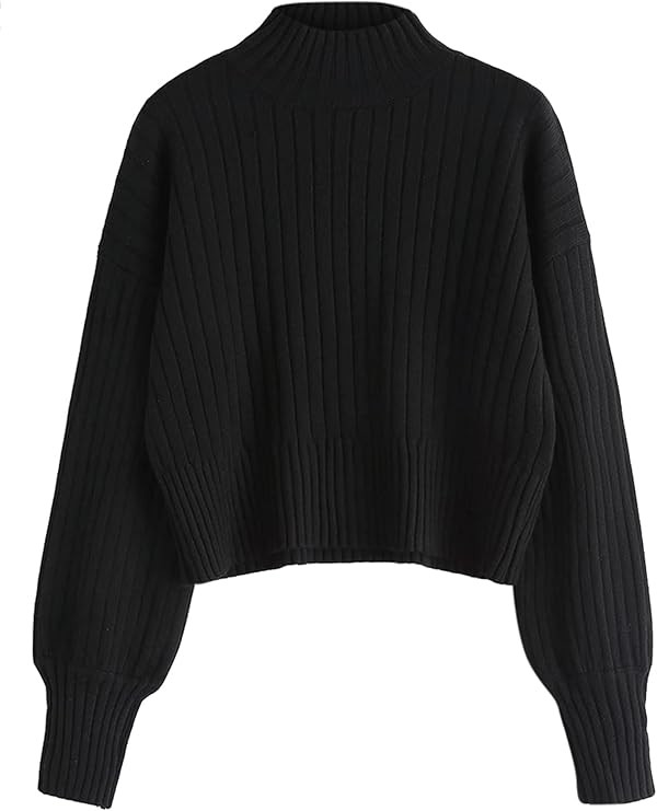 ZAFUL Women's Mock Neck Sweater Long Sleeve Ribbed Knit Basic Cropped Pullover Sweater | Amazon (US)