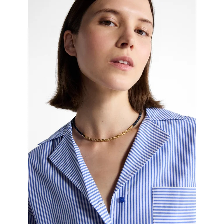 Free Assembly Women's Gold-Tone and Navy Rope Necklace, 16" + 3" Extender | Walmart (US)