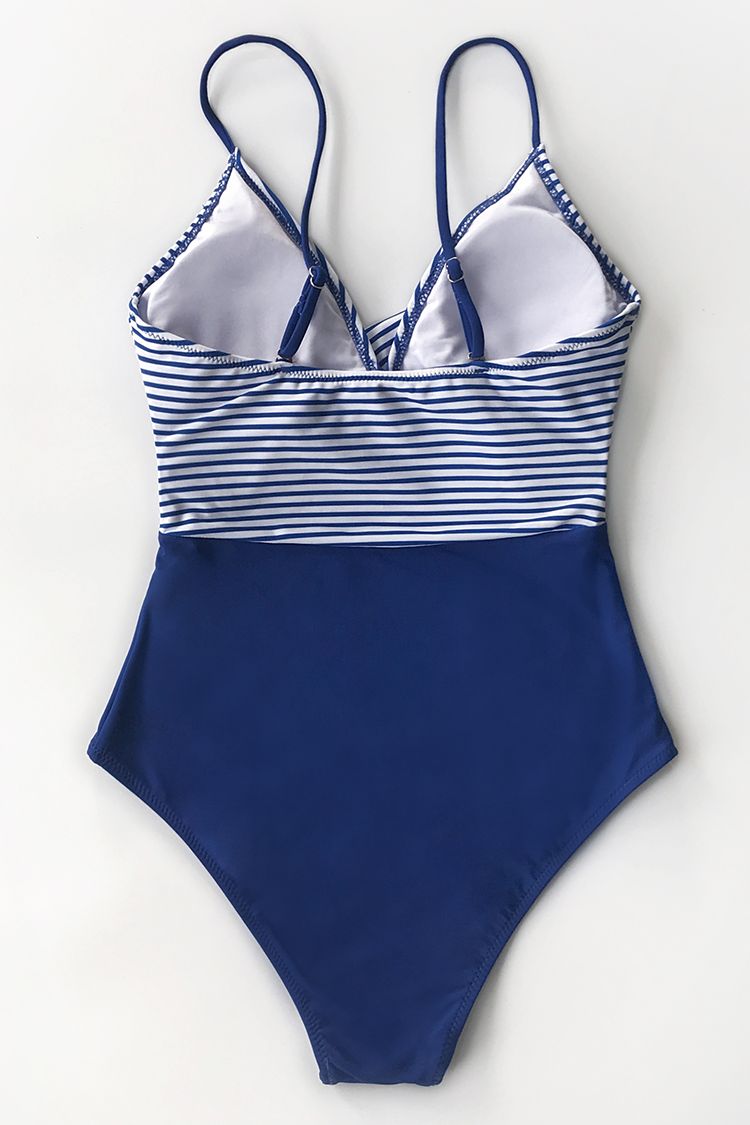 Blue and Stripe One Piece Swimsuit | Cupshe
