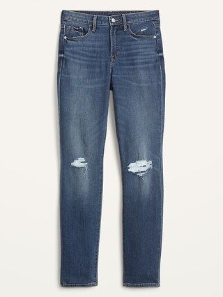 High-Waisted Distressed Power Slim Straight Jeans For Women | Old Navy (US)