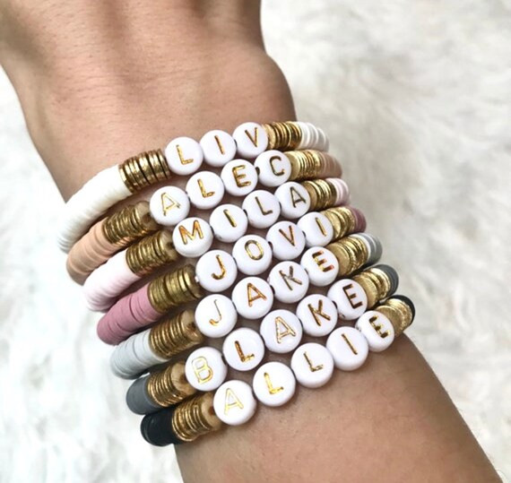 Name Bracelets, Custom Name Bracelets, Heishi Custom Name Bracelet, Gold Bead Name Bracelet, Bead... | Etsy (US)