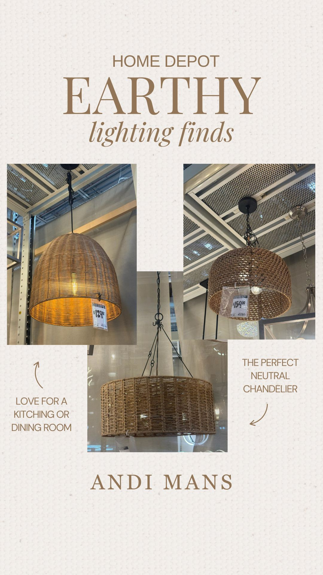 Home Depot earthy lighting finds. These are perfect for a kitchen or dining room update. 

 #LTKSeasonal #LTKOver40 #LTKHome