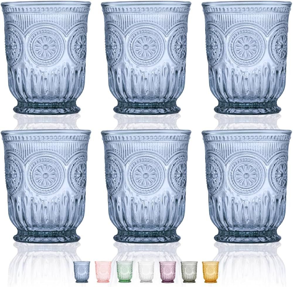 Yungala Blue Glassware set of 6 small dishwasher safe colored glasses, Blue glass cups, matching ... | Amazon (US)
