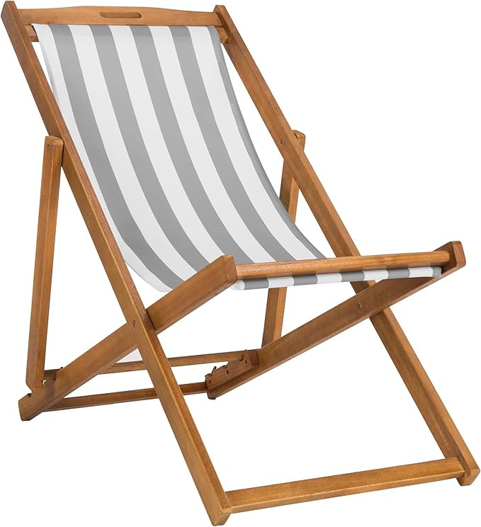 SAFAVIEH Outdoor - Loren Folding Sling Chair Set of 2 - Brown & Grey Stripe - Solid Wood Frame - ... | Amazon (US)