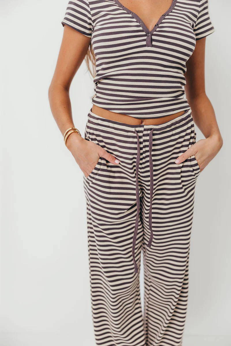 Breton Striped Knit Drawstring Pants in Charcoal | Worth Collective
