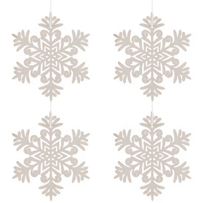 Northlight Snowflake Shaped Wooden Cut-Out Christmas Ornaments - 4.75" - White - Set of 4 | Target