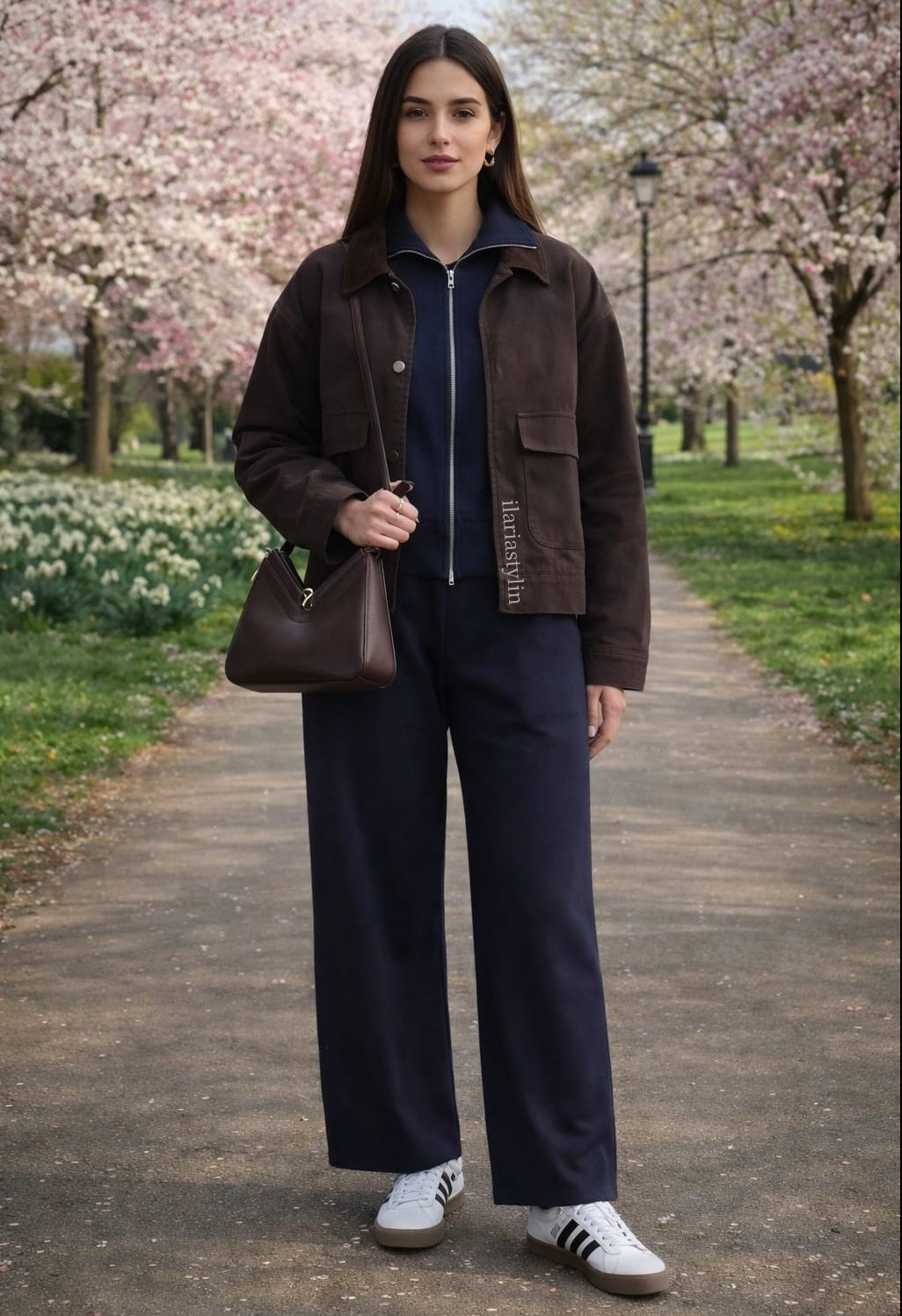 Deep tones & effortless confidence 💙✨outfit ideas, spring outfit, suede jacket, brown jacket, casual jacket, navy cardigan, blue cardigan, zipped cardigan, navy joggers, blue joggers, wide leg joggers, white sneakers, adidas vl court, brown bag, shoulder bag, casual outfit, casual chic outfit

#LTKSeasonal #LTKootd #LTKActive