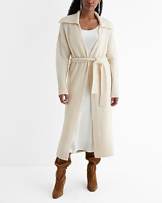 Boucle Oversized Collar Belted Duster Cardigan | Express