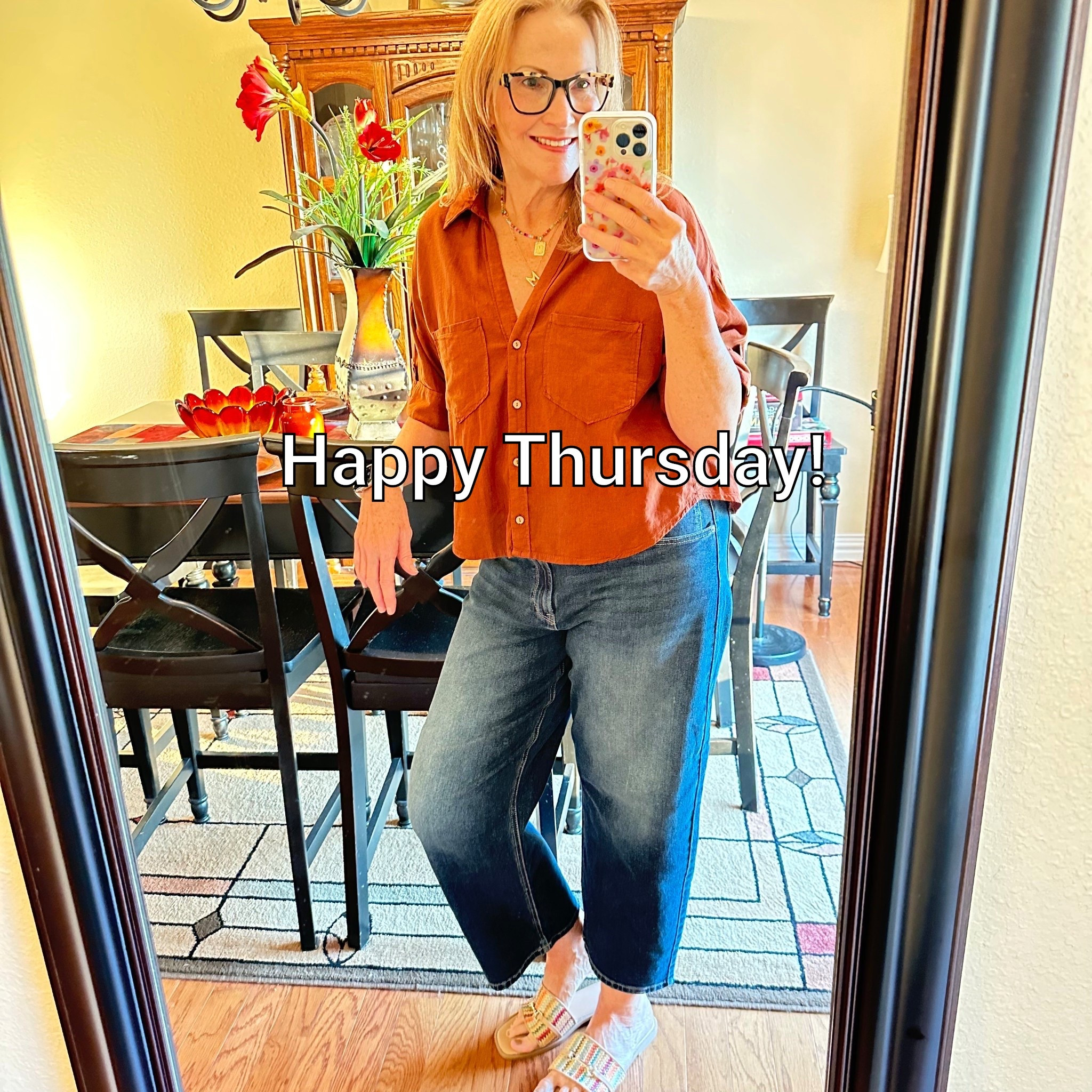 I got this cute shirt from Zara and these are my favorite barrel jeans. I’ll link what I can. Happy Thursday 