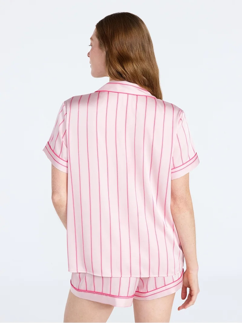 Joyspun Women’s Stretch Satin Short Sleeve Top and Shorts Pajama Set, Sizes XS-3X | Walmart (US)