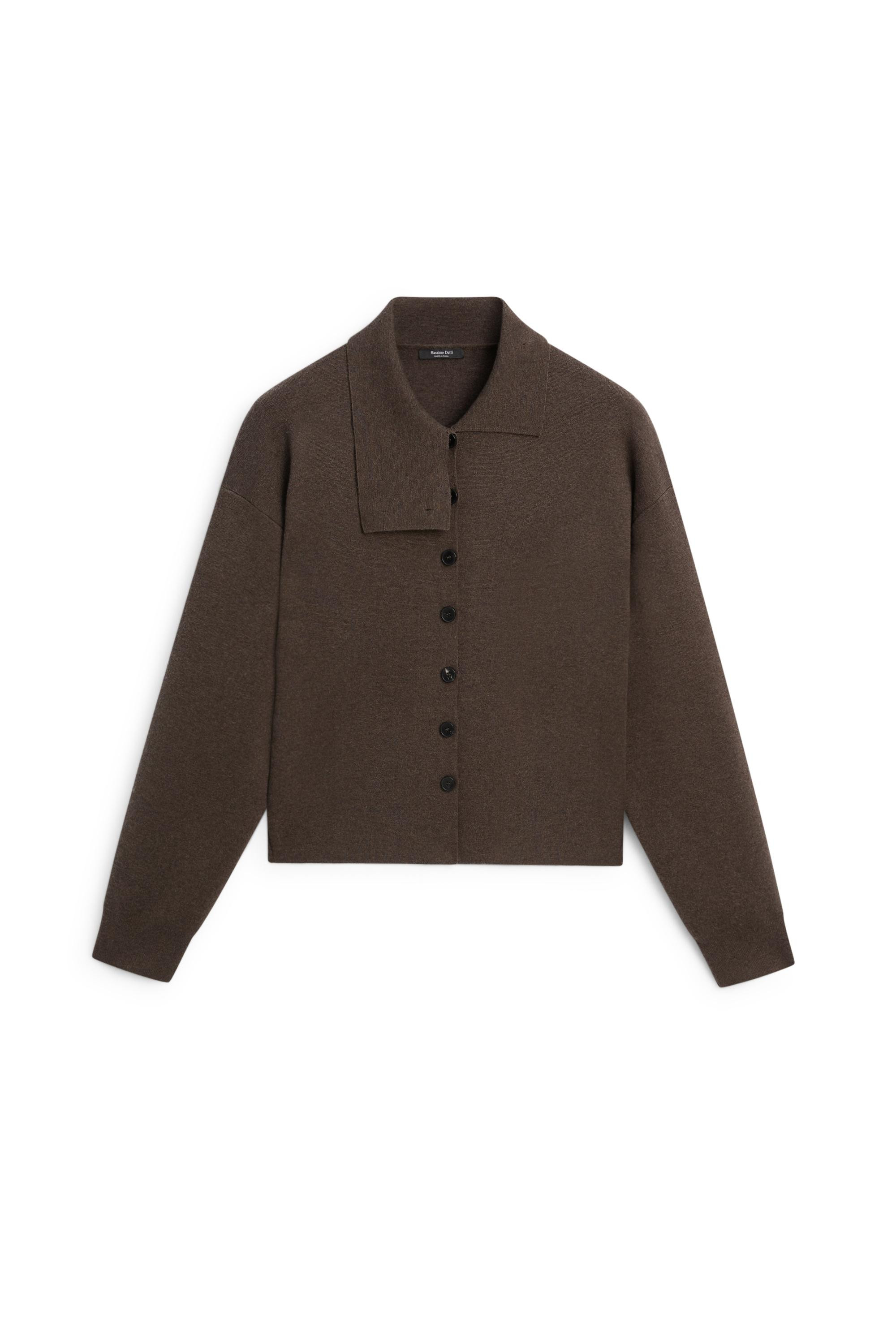 Collar detail knit cardigan - CHOCOLATE BROWN | Massimo Dutti US